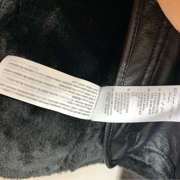 Abercrombie & Fitch Black Leather faux fur bomber jacket - Picture 12 of 14